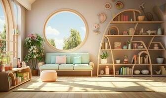 Playful decoration kindergarten playroom or preschool classroom. AI Generated photo