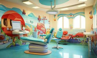 a bright and cheerful children's dental clinic. AI Generated photo