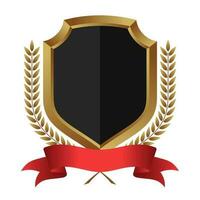 Shield protection with gold laurel wreath and red ribbon vector