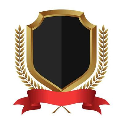 Shield protection with gold laurel wreath and red ribbon