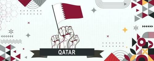 Qatar flag independence day geometric Country web banner. corporate abstract background design with flag theme. Country Vector Illustration
