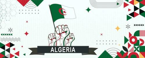 Algeria flag independence day geometric Country web banner. corporate abstract background design with flag theme. Country Vector Illustration