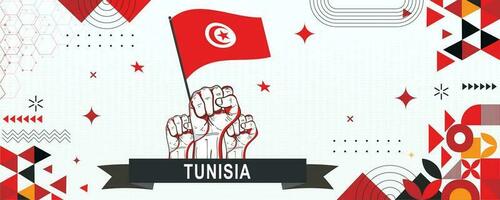 TUNISIA  flag independence day geometric Country web banner. corporate abstract background design with flag theme. Country Vector Illustration
