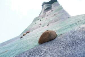 selective focus on artificial rock for rock climbing sports photo