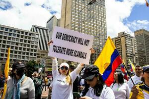 Bogota, Colombia, June 2023, Peaceful protest marches against the government of Gustavo Petro called La Marcha de la Mayoria photo