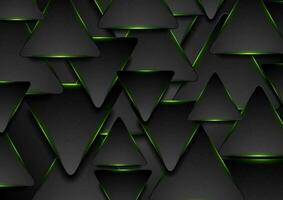 Black and glowing green triangles abstract background vector