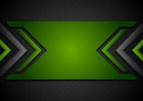 Black and green abstract tech background with glossy arrows vector