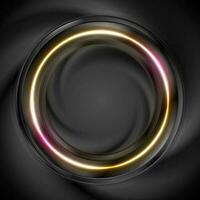 Black and bright neon circular shapes abstract background vector