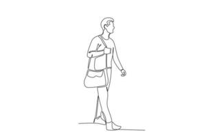 A tourist walks over carrying a bag vector