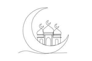 A mosque and a crescent moon vector