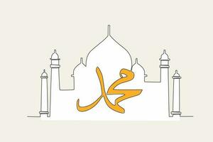 A color illustration of the mosque and calligraphy vector