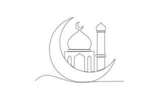 A crescent moon with a simple design mosque vector