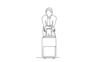 A man poses with his suitcase vector