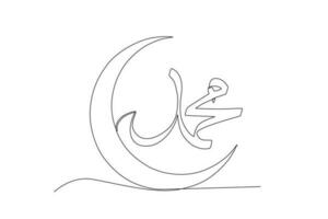 un creciente Luna con Mahoma caligrafía vector