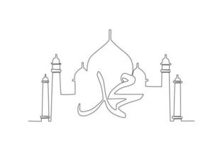 un mezquita con caligrafía Mahoma vector