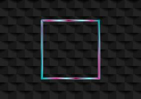 Holographic neon square frame on black geometric background vector