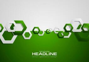 Contrast green and grey tech background with hexagons vector