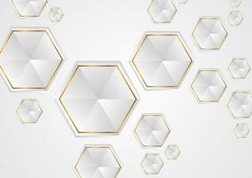 Grey and golden tech hexagons abstract background vector