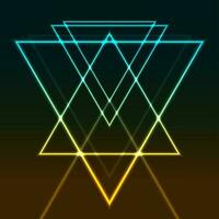 Abstract glowing neon colorful triangles retro background vector
