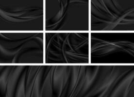 Set of black abstract smooth waves backgrounds vector