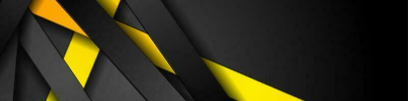 Bright yellow and black stripes abstract tech banner vector