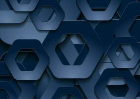 Dark blue tech paper hexagons abstract background vector