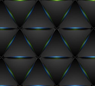 Blue green glowing triangles tech pattern design vector