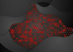 Black abstract wavy background with red dots vector