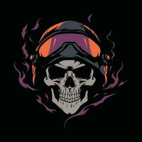 vintage hand drawing skulls wearing motorcycle helmet vector