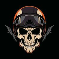 vintage hand drawing skulls wearing motorcycle helmet vector