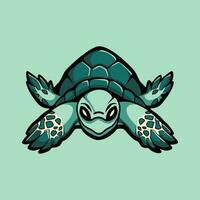 big green sea turtle mascot, cute animal design ocean tortoise, swimming in water flat vector illustration