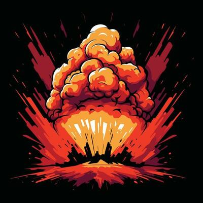 Cartoon dynamite or bomb explosion. Boom clouds and smoke elements. Dangerous explosive detonation.