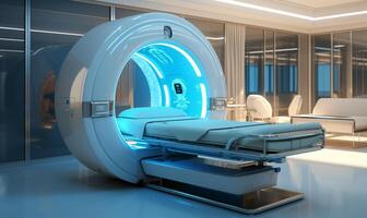 advanced MRI or CT scan machine located in a hospital lab. photo
