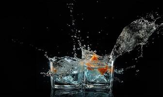 glass into which water is splashing. photo