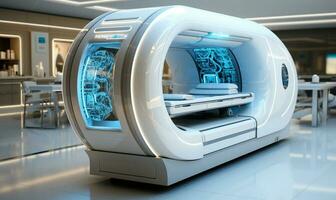 advanced MRI or CT scan machine located in a hospital lab. AI Generated photo