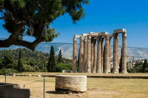 Ruins of the Temple of Olympian Zeus also known as the Olympieion at the center of the Athens city in Greece photo