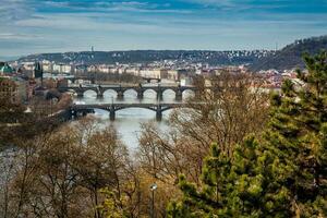 Prague city seen from the Letna hill in a beautiful early spring day photo