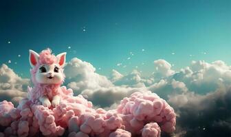 linda unicornio encaramado en un volador nube. ai generado foto