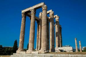 Ruins of the Temple of Olympian Zeus also known as the Olympieion at the center of the Athens city in Greece photo