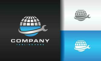 globe earth wrench logo vector