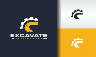 scoop excavator gear logo vector