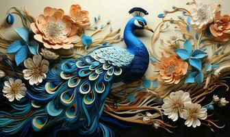 Peacock paper quilling AI Generated photo