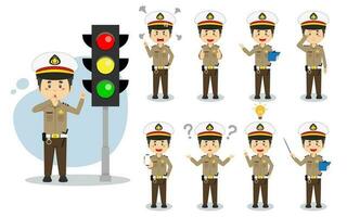 Indonesian Police Character With Various Activities vector