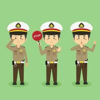 Indonesian Police Character With Various Activities vector