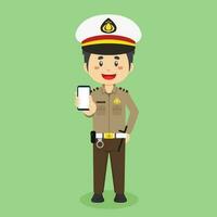 indonesio policía personaje sostener el teléfono vector