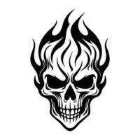 Skull with flames, burning skull, fire skull icon vector