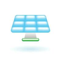 3D Solar Cell Solar Panel Sun Icon. Eco Sustainability Environment Concept. Glossy Glass Plastic Pastel Color. Cute Realistic Cartoon Minimal Style. 3D Render Vector Icon UX UI Isolated Illustration.