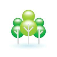 3D Green Trees Forest Nature Icon. Eco Sustainability Environment Concept. Glossy Glass Plastic Pastel Color. Cute Realistic Cartoon Minimal Style. 3D Render Vector Icon UX UI Isolated Illustration.