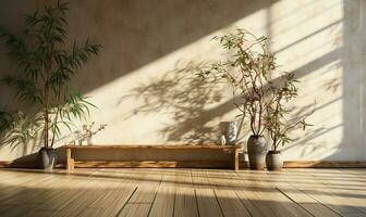 Soft and beautiful foliage dappled sunlight of tropical bamboo tree leaf shadow AI Generated photo