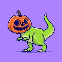 Cute Dino Pumpkin Halloween Cartoon Vector Icon Illustration. Animal Holiday Icon Concept Isolated Premium Vector. Flat Cartoon Style